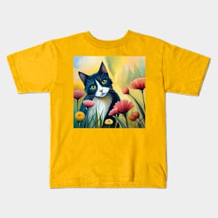 cute floral cat Kids T-Shirt